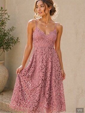 Astr | Dresses | Lace A Line Midi Dress Burgundy Size M